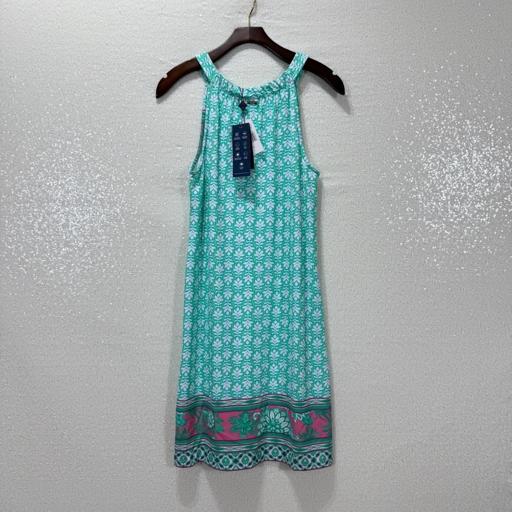 Cabana Life UPF 50+ Green Print Sleeveless Shift Dress Small NWT Travel Resort - Picture 7 of 12